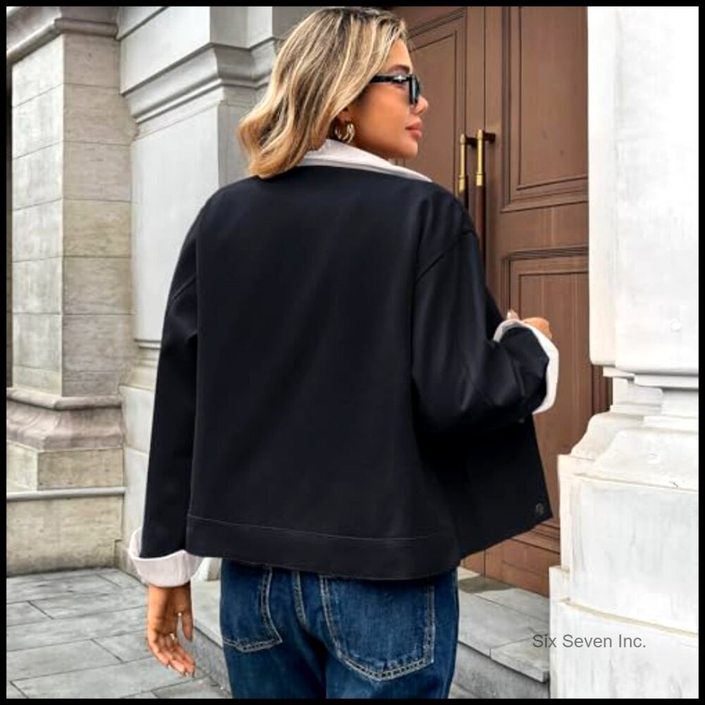 Cropped Utility Jacket Button Down Cargo Pockets … - image 3